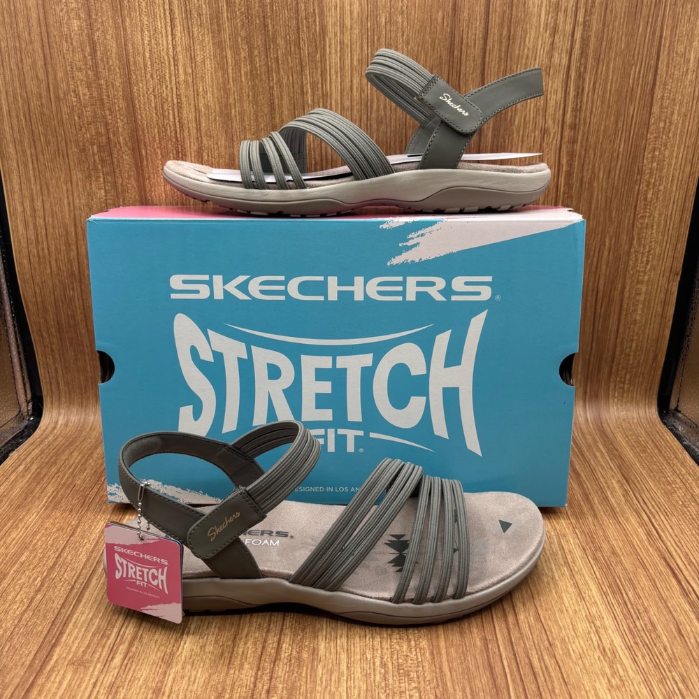 Skechers Reggae Slim Coffee Run Womens 10 Olive Green NEW Strappy Sandals 163573